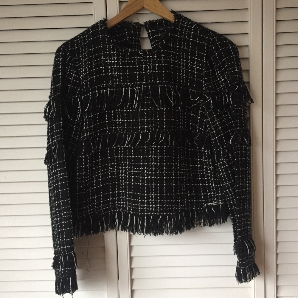 Zara b&w tweed top